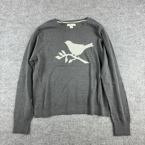Bass Sweater Mens XL Gray Bird Graphic Cotton Knit Crewneck Pullover Casual